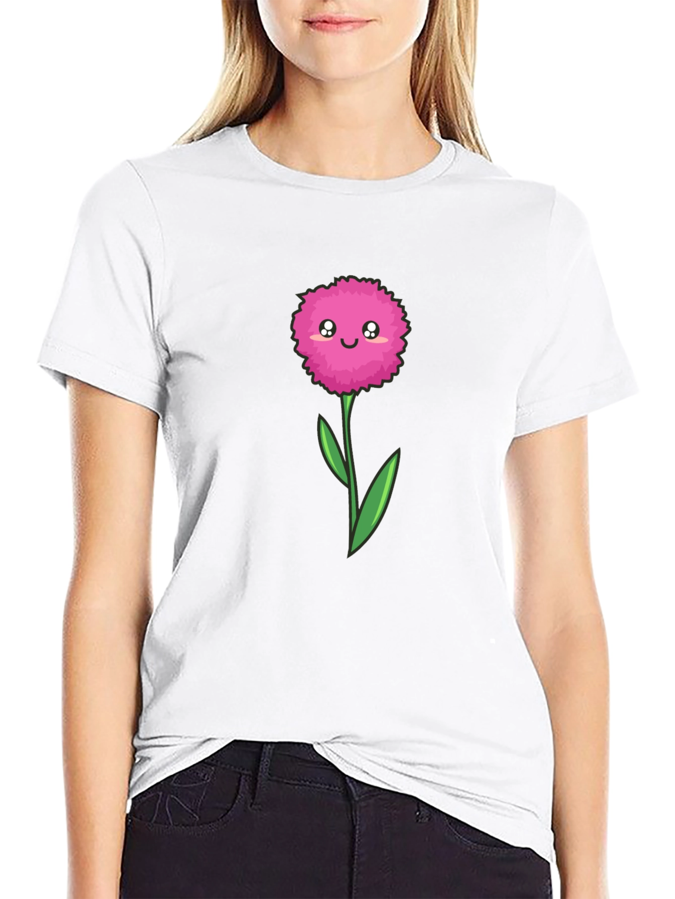 Cute Cartoon Flower Graphic Tee - Black T-Shirt