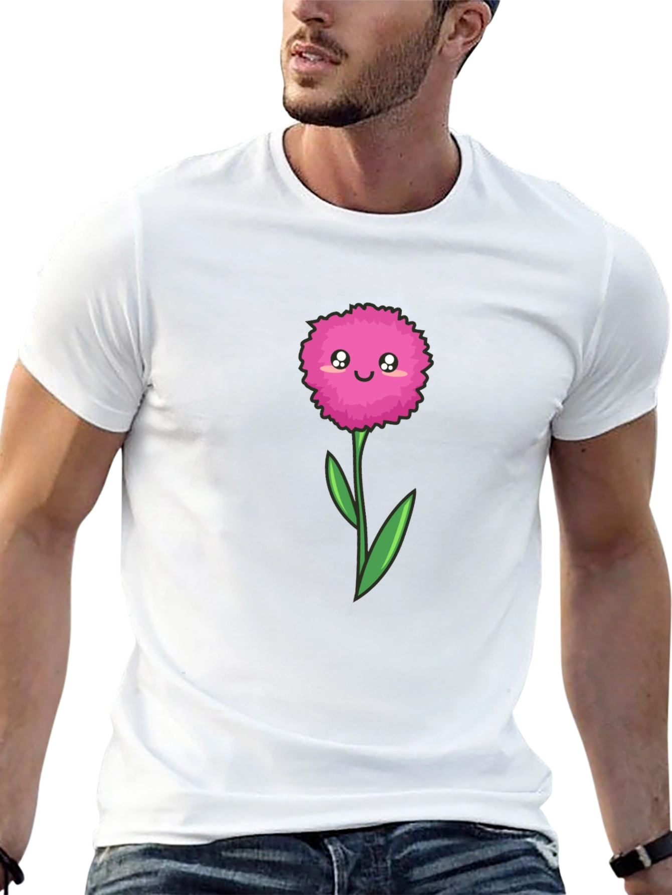 Cute Cartoon Flower Graphic Tee - Black T-Shirt