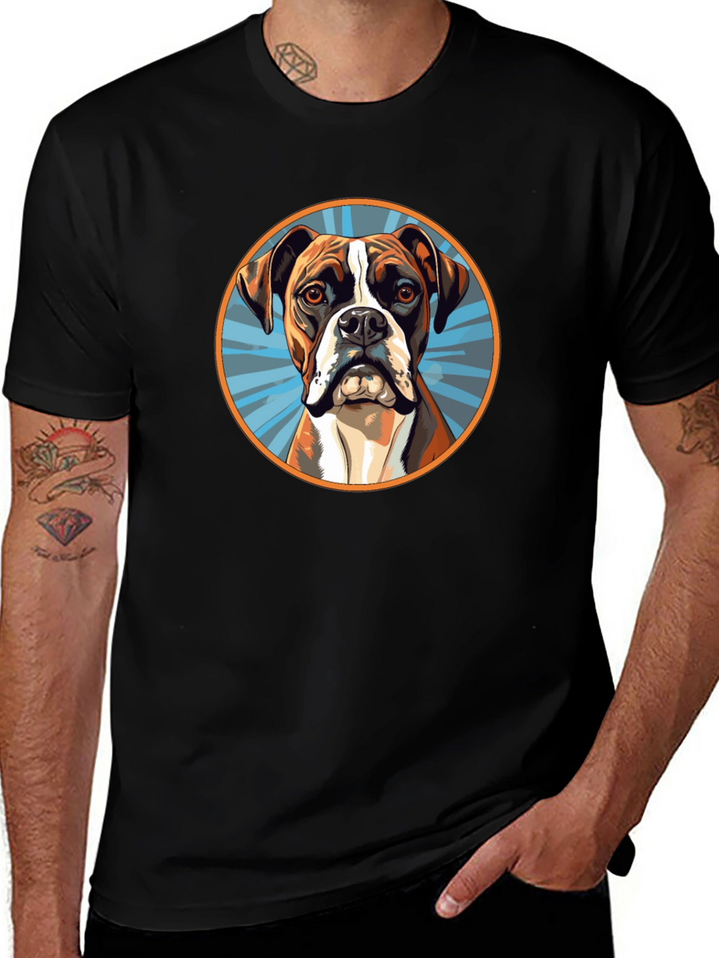 Boxer Dog Graphic Tee - Black Cotton Blend