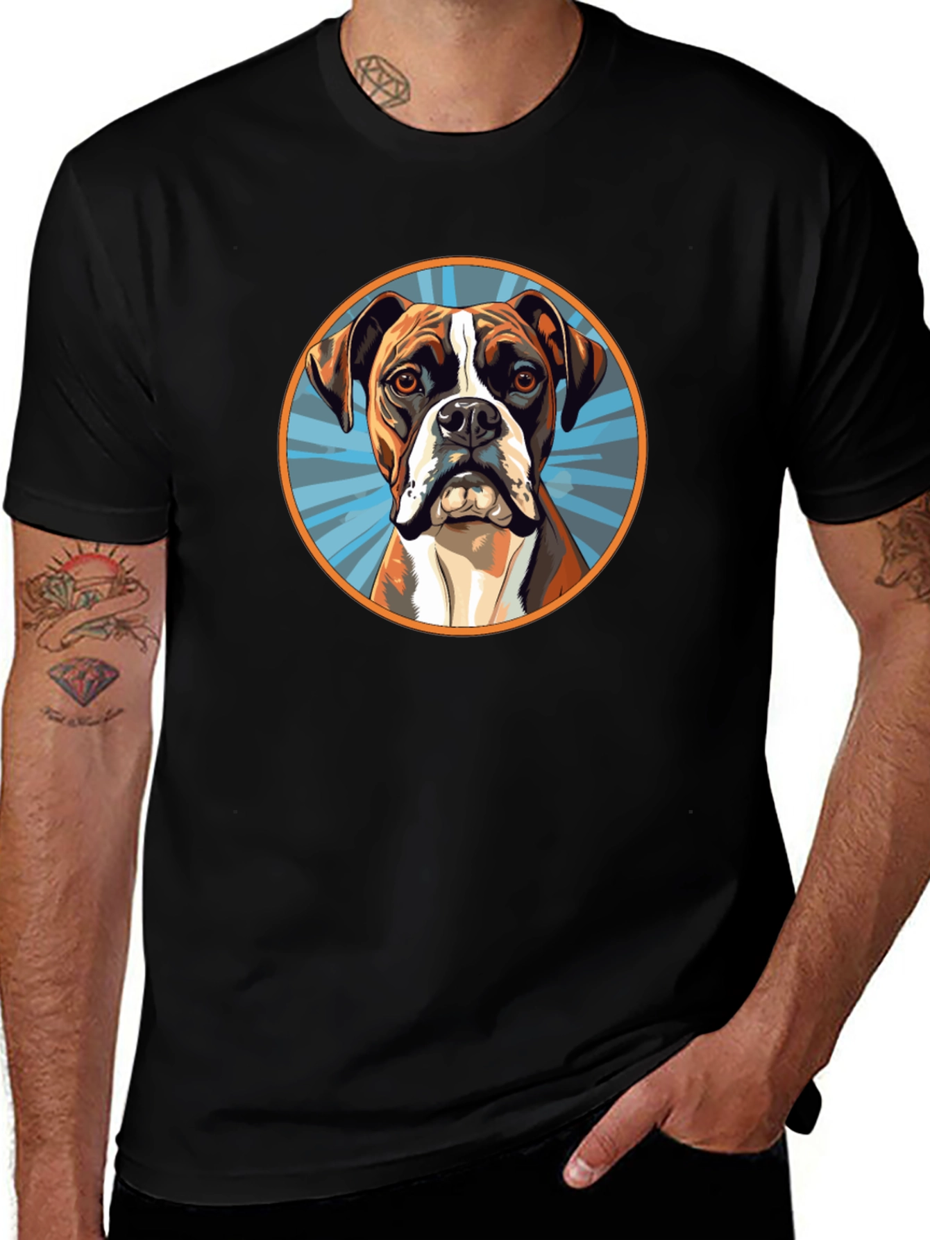 Boxer Dog Graphic Tee - Black Cotton Blend