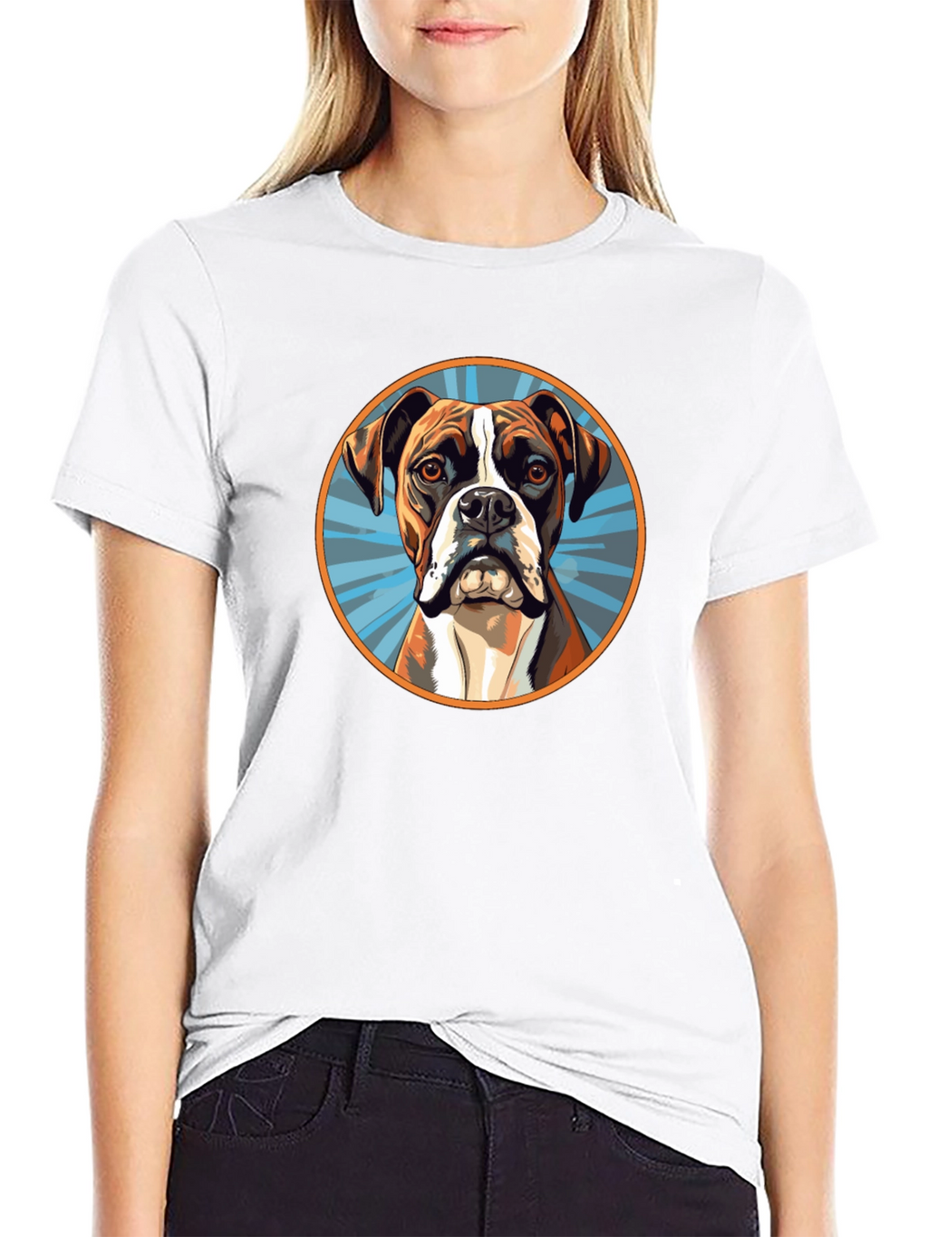 Boxer Dog Graphic Tee - Black Cotton Blend