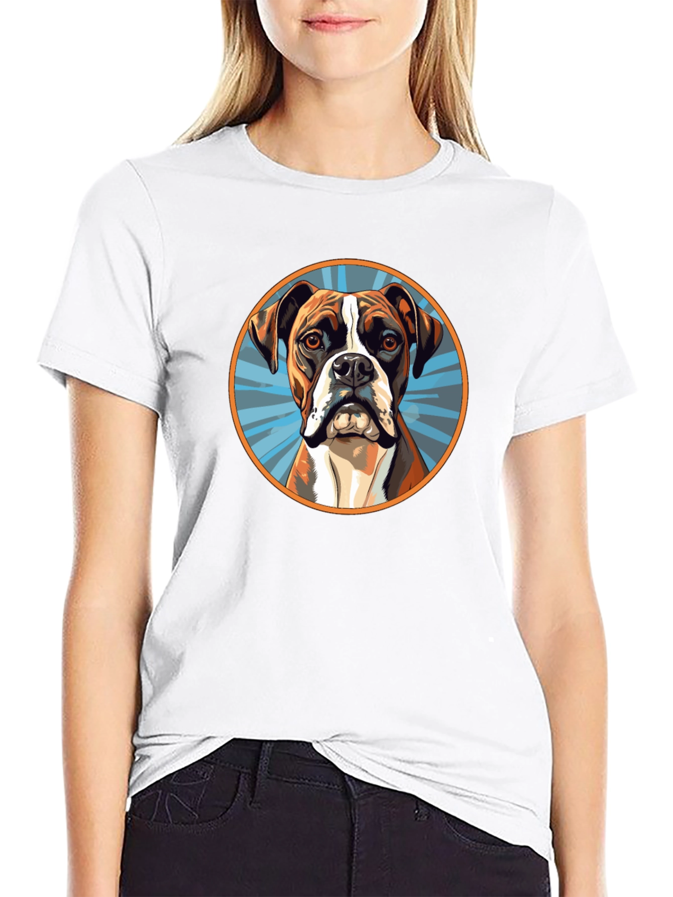 Boxer Dog Graphic Tee - Black Cotton Blend