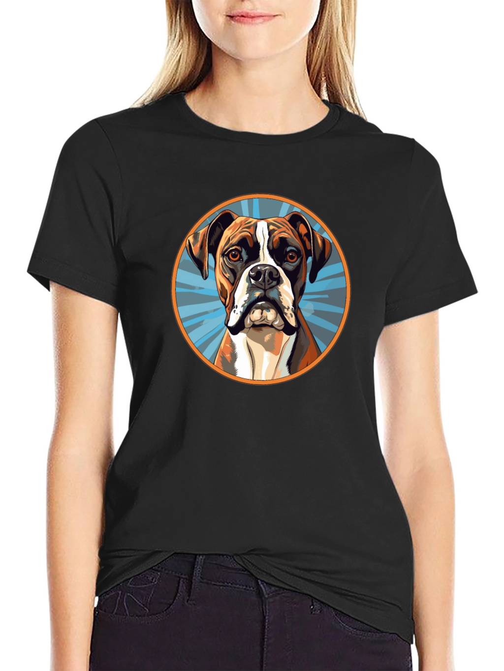 Boxer Dog Graphic Tee - Black Cotton Blend