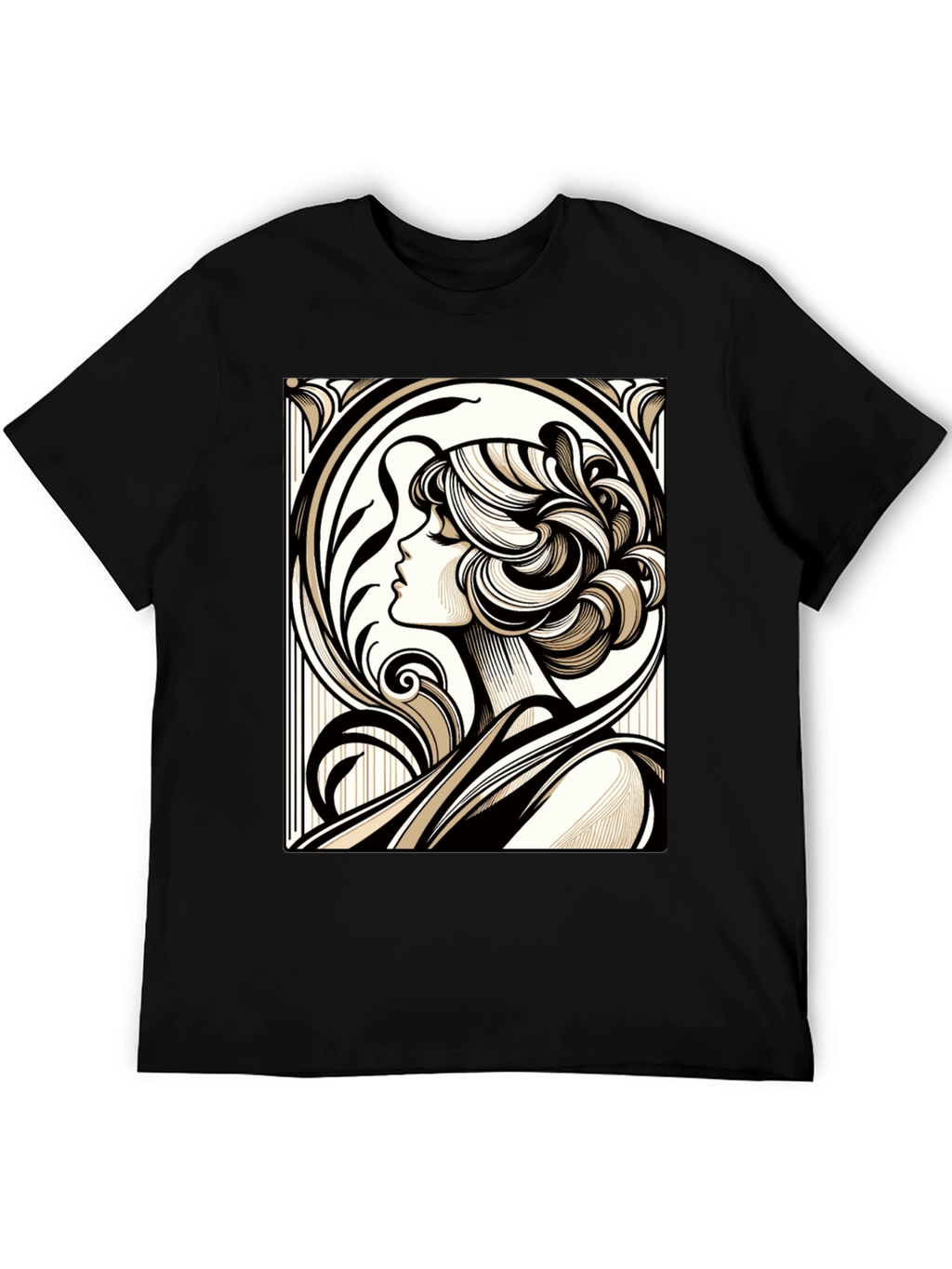 Art Nouveau Woman Graphic Black T-Shirt