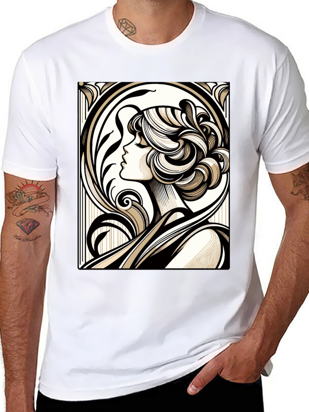 Art Nouveau Woman Graphic Black T-Shirt