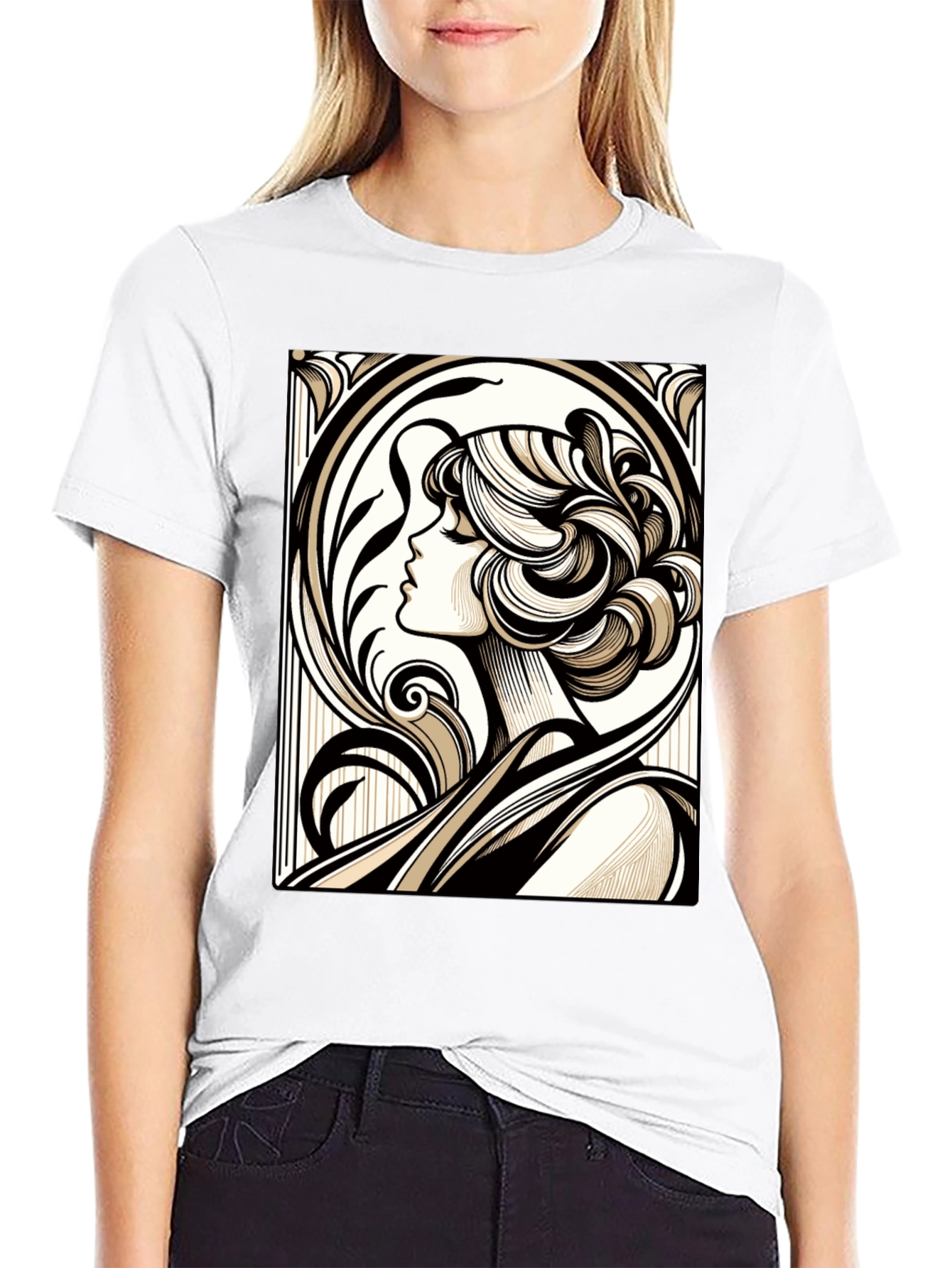 Art Nouveau Woman Graphic Black T-Shirt