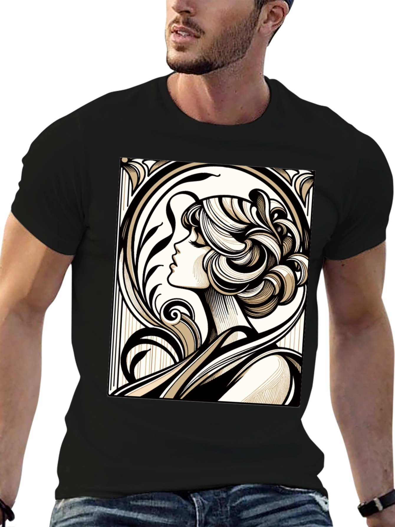 Art Nouveau Woman Graphic Black T-Shirt