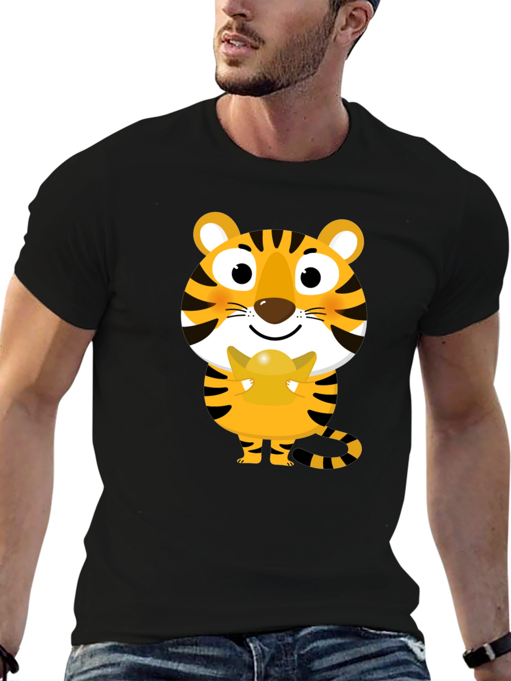 Cute Tiger Holding Gold Ingot Graphic Tee