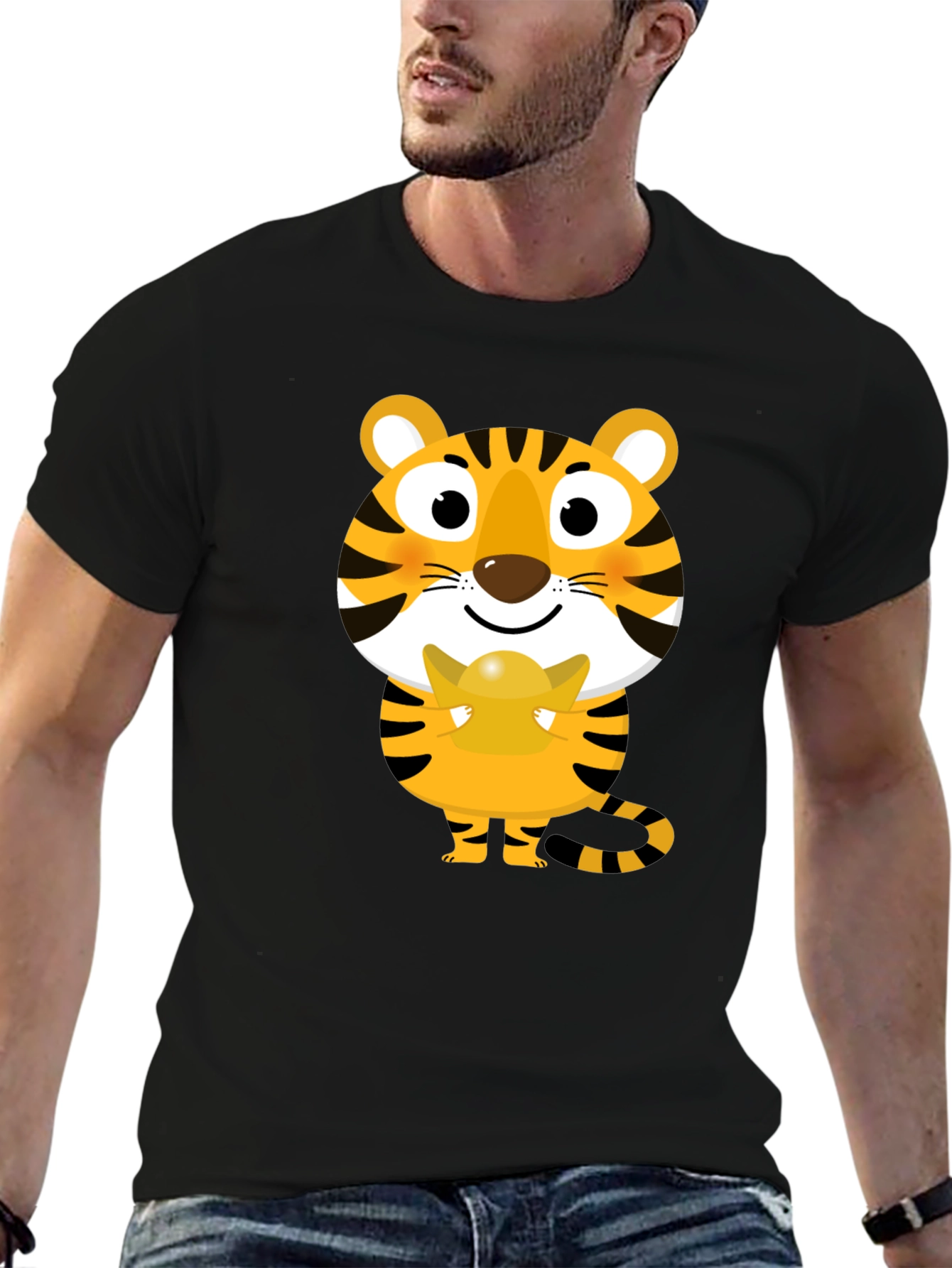 Cute Tiger Holding Gold Ingot Graphic Tee