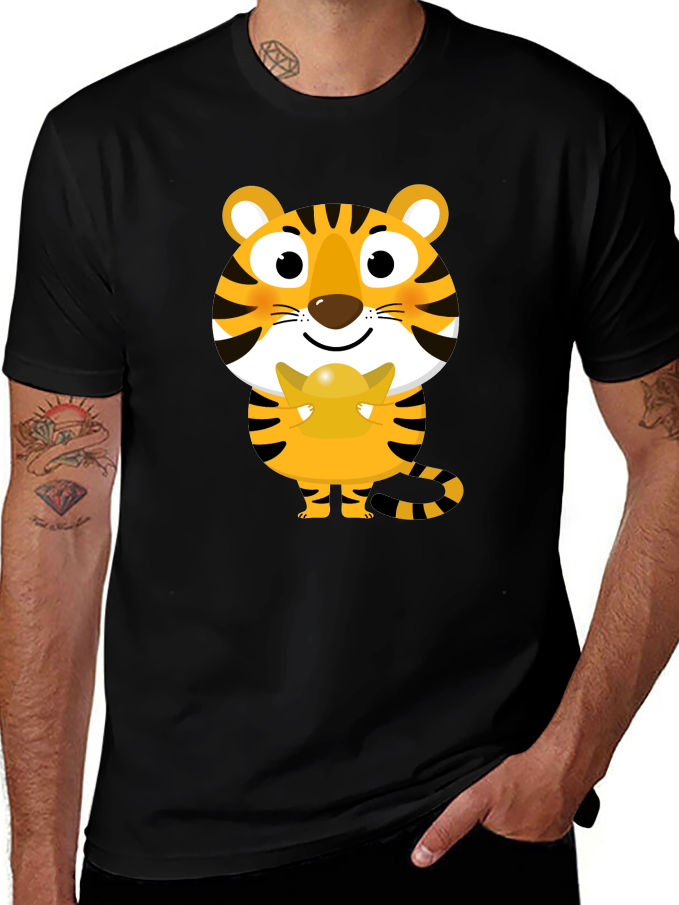 Cute Tiger Holding Gold Ingot Graphic Tee