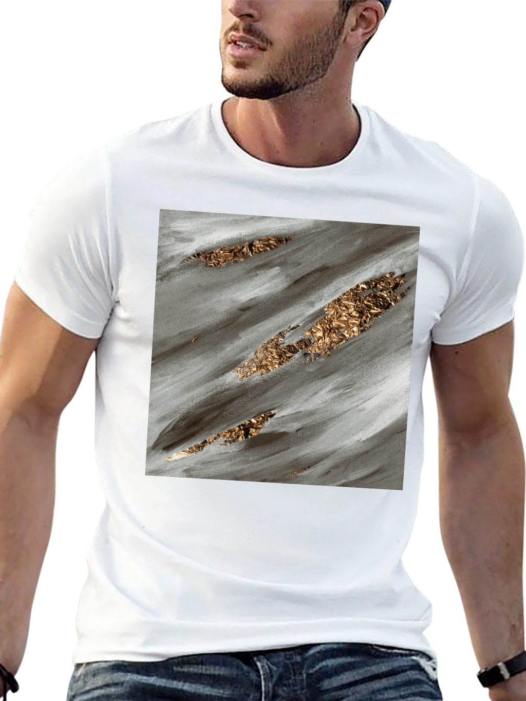 Abstract Gold Streak Black T-Shirt