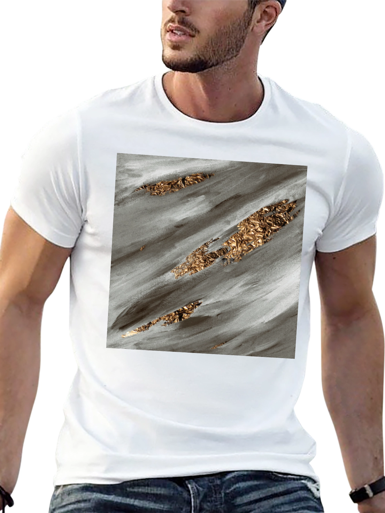 Abstract Gold Streak Black T-Shirt