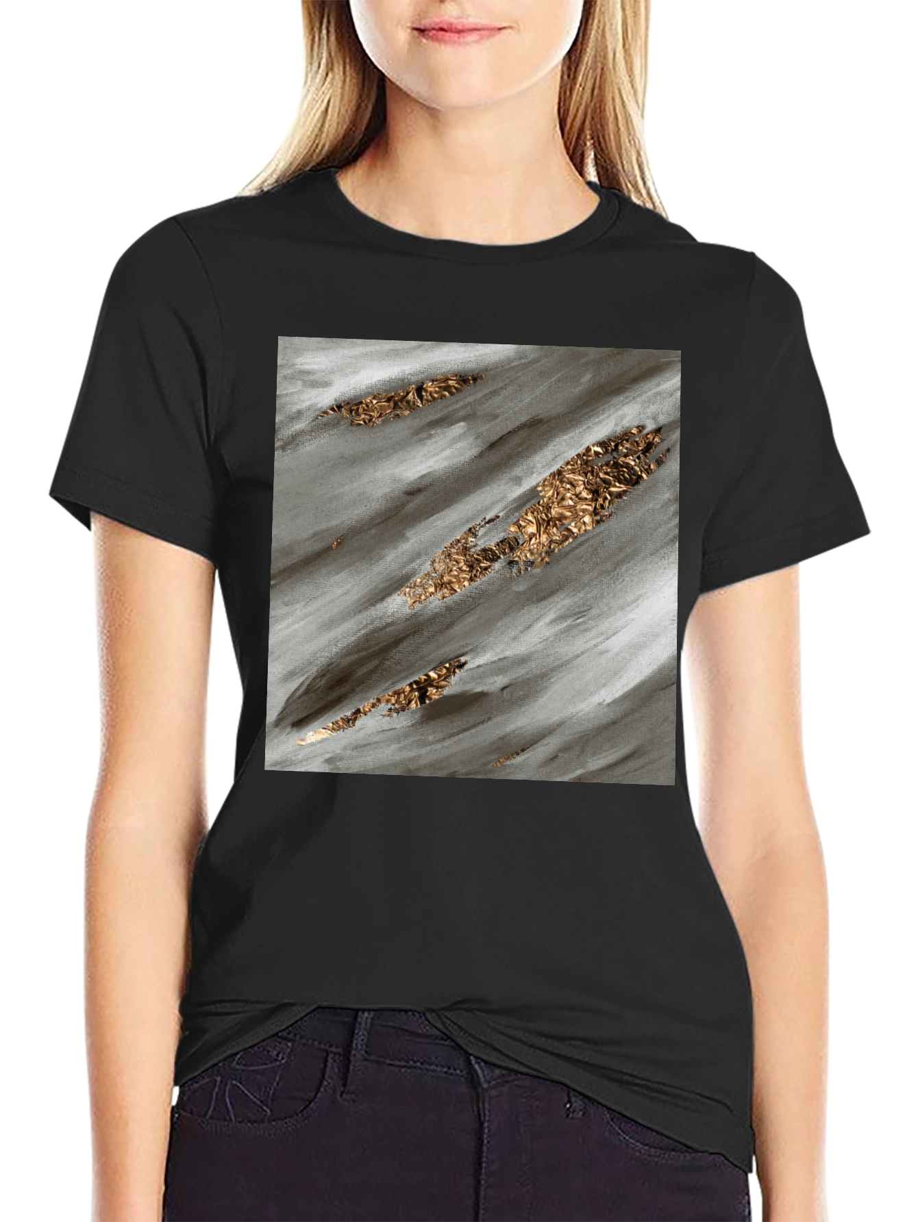 Abstract Gold Streak Black T-Shirt