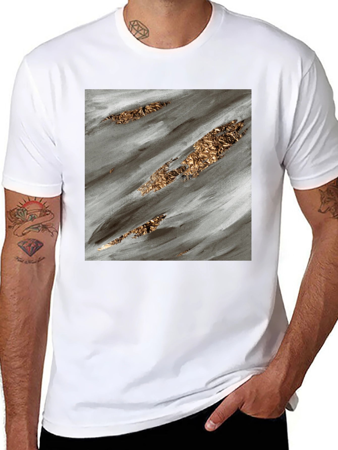 Abstract Gold Streak Black T-Shirt