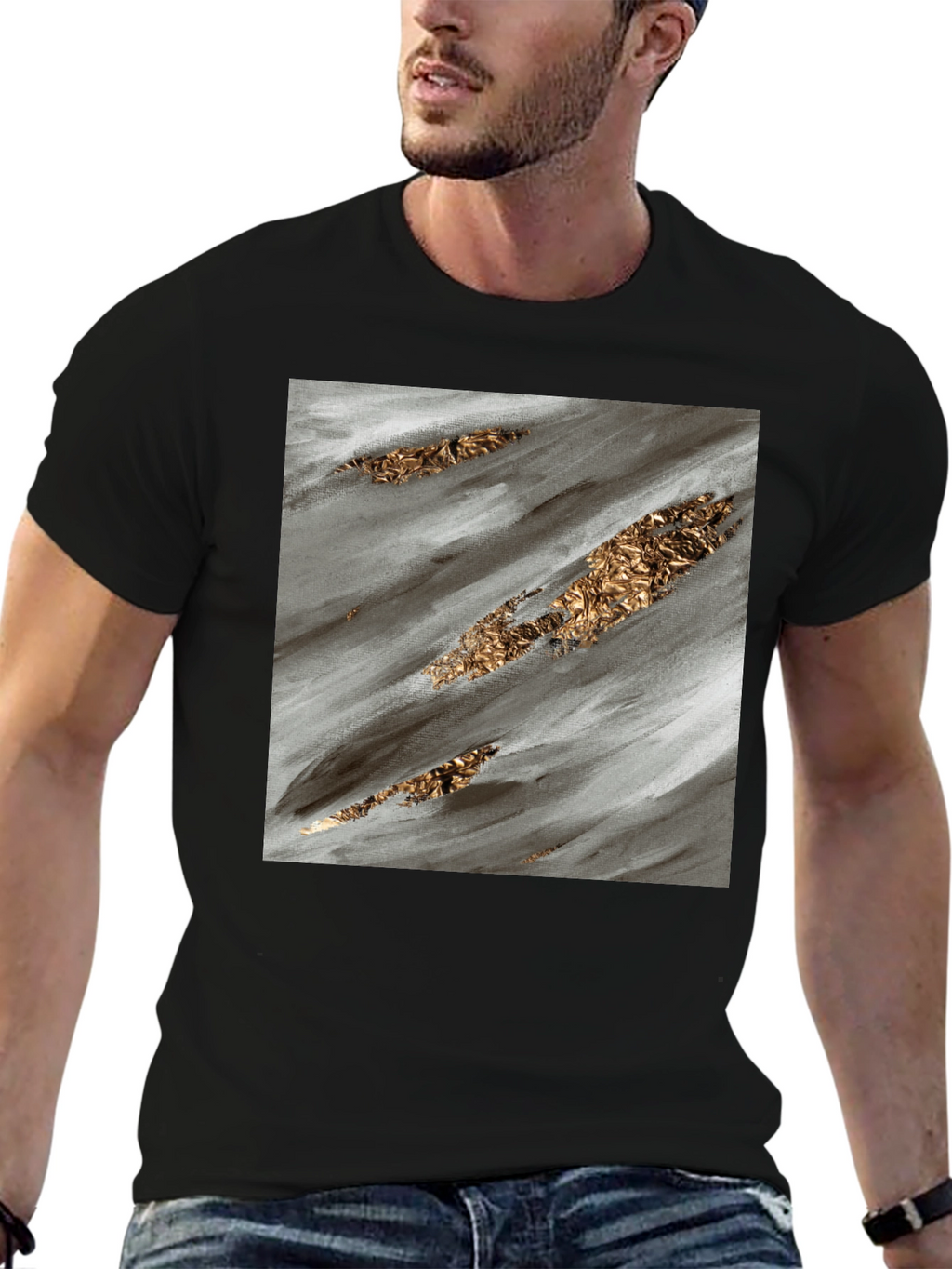 Abstract Gold Streak Black T-Shirt