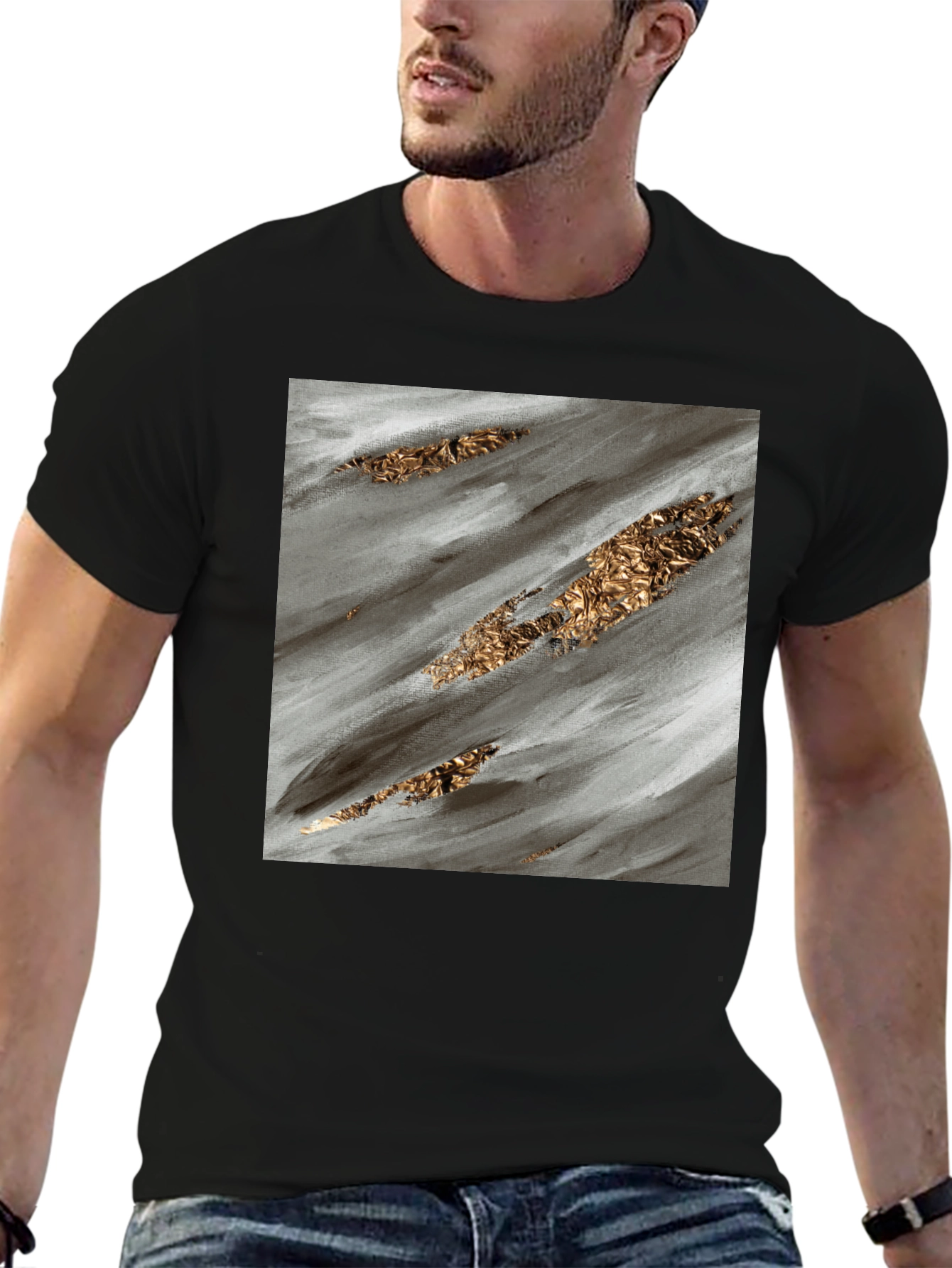 Abstract Gold Streak Black T-Shirt