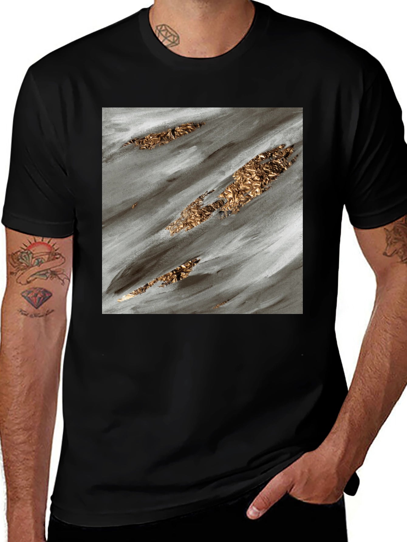 Abstract Gold Streak Black T-Shirt