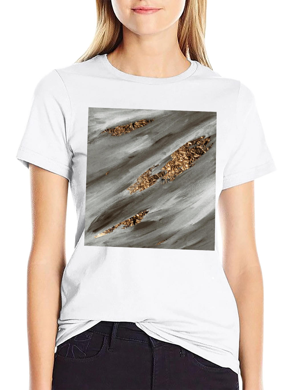 Abstract Gold Streak Black T-Shirt