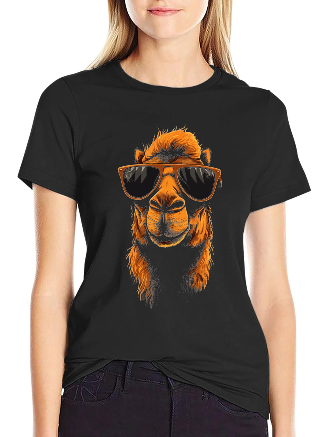 Cool Camel Graphic Tee - Black Cotton T-Shirt