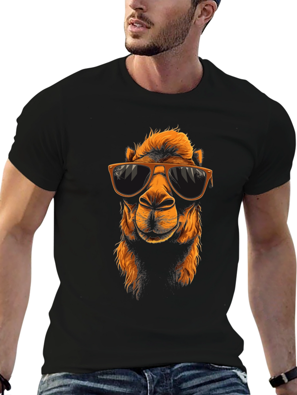 Cool Camel Graphic Tee - Black Cotton T-Shirt