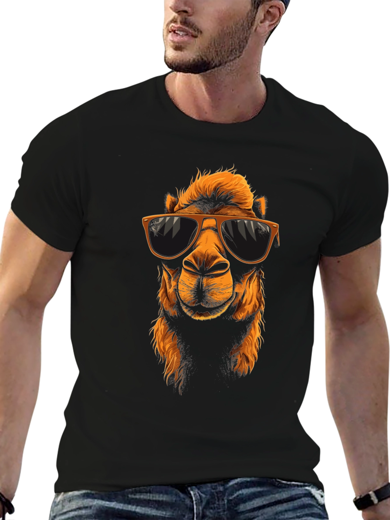 Cool Camel Graphic Tee - Black Cotton T-Shirt