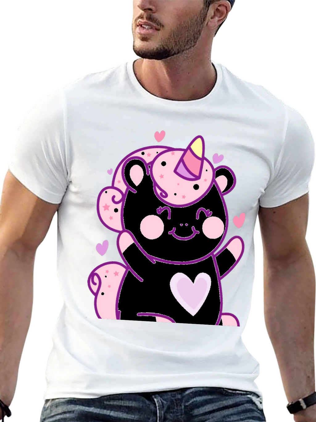 Cute Unicorn Bear Black Graphic Tee
