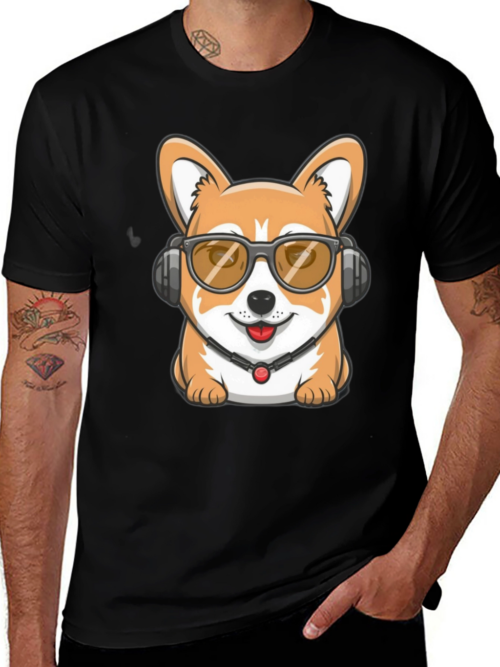 Cool Corgi DJ Black T-Shirt