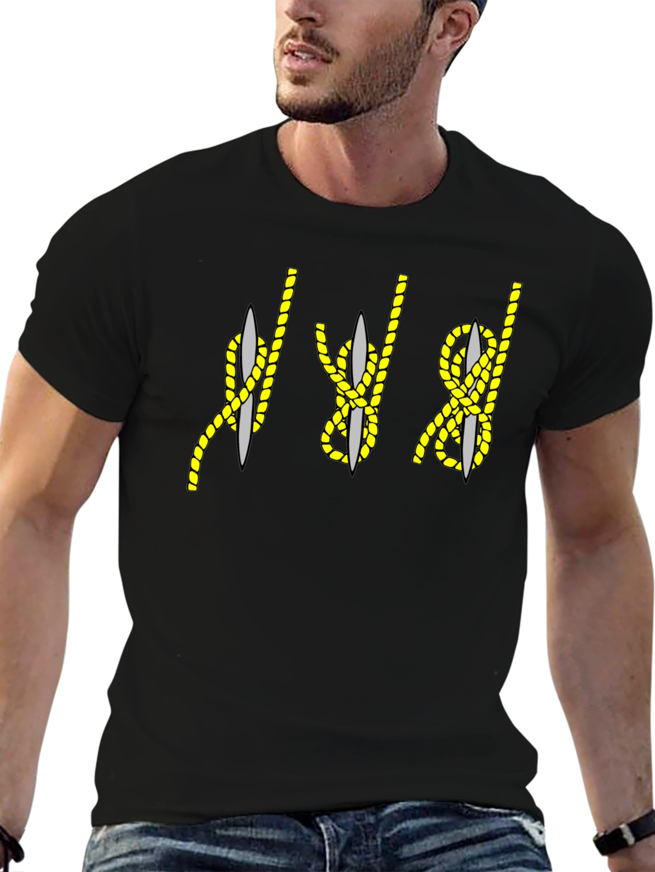 Rope Knot & Needle Graphic Tee - Black Cotton Blend