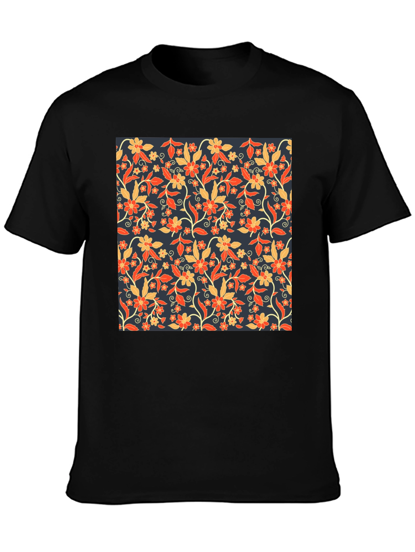 Floral Print Tee - Stylish Mens Black T-Shirt