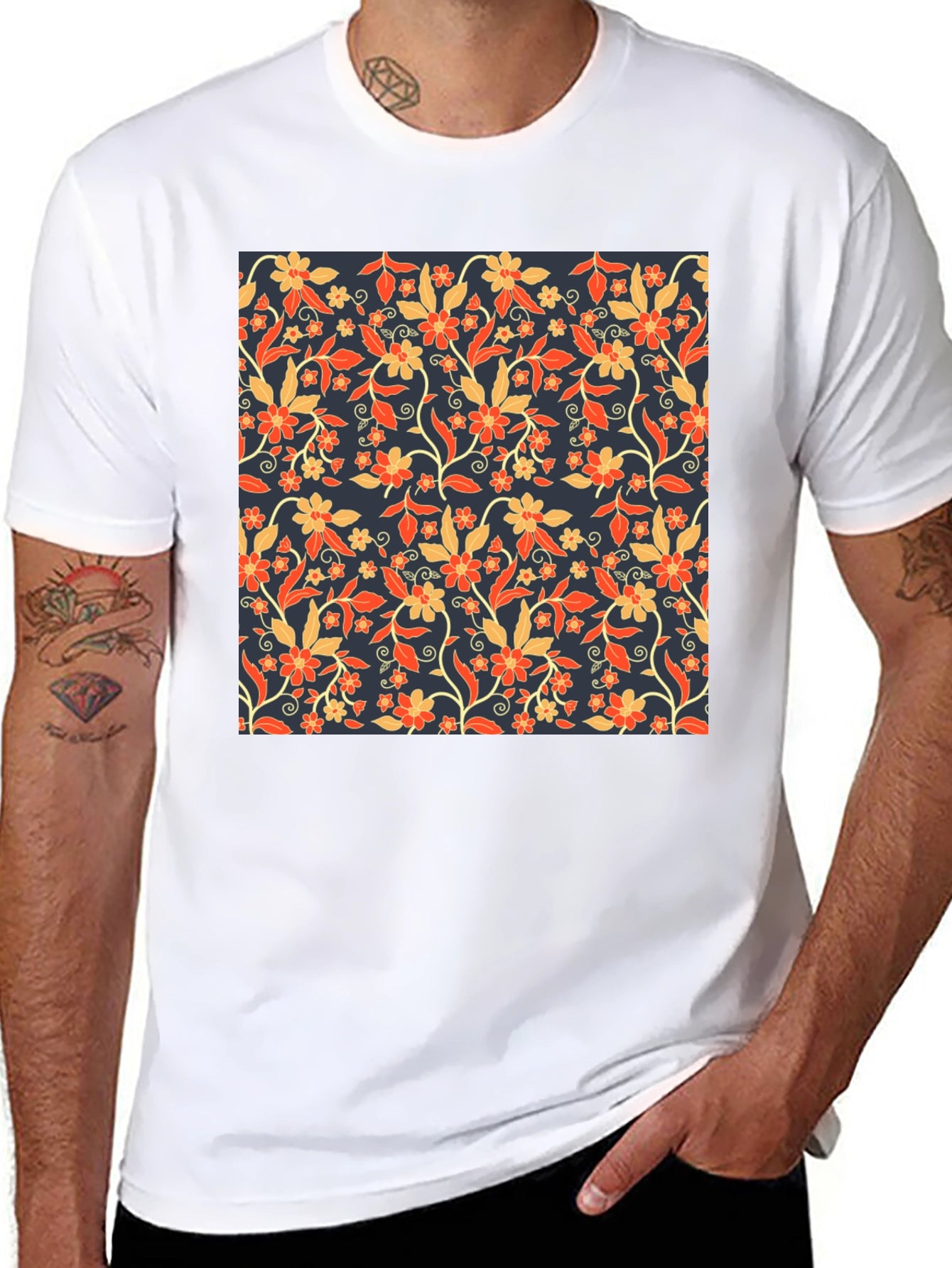 Floral Print Tee - Stylish Mens Black T-Shirt