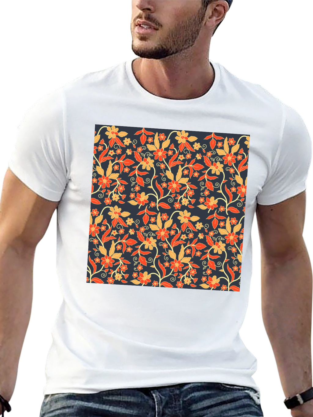 Floral Print Tee - Stylish Mens Black T-Shirt