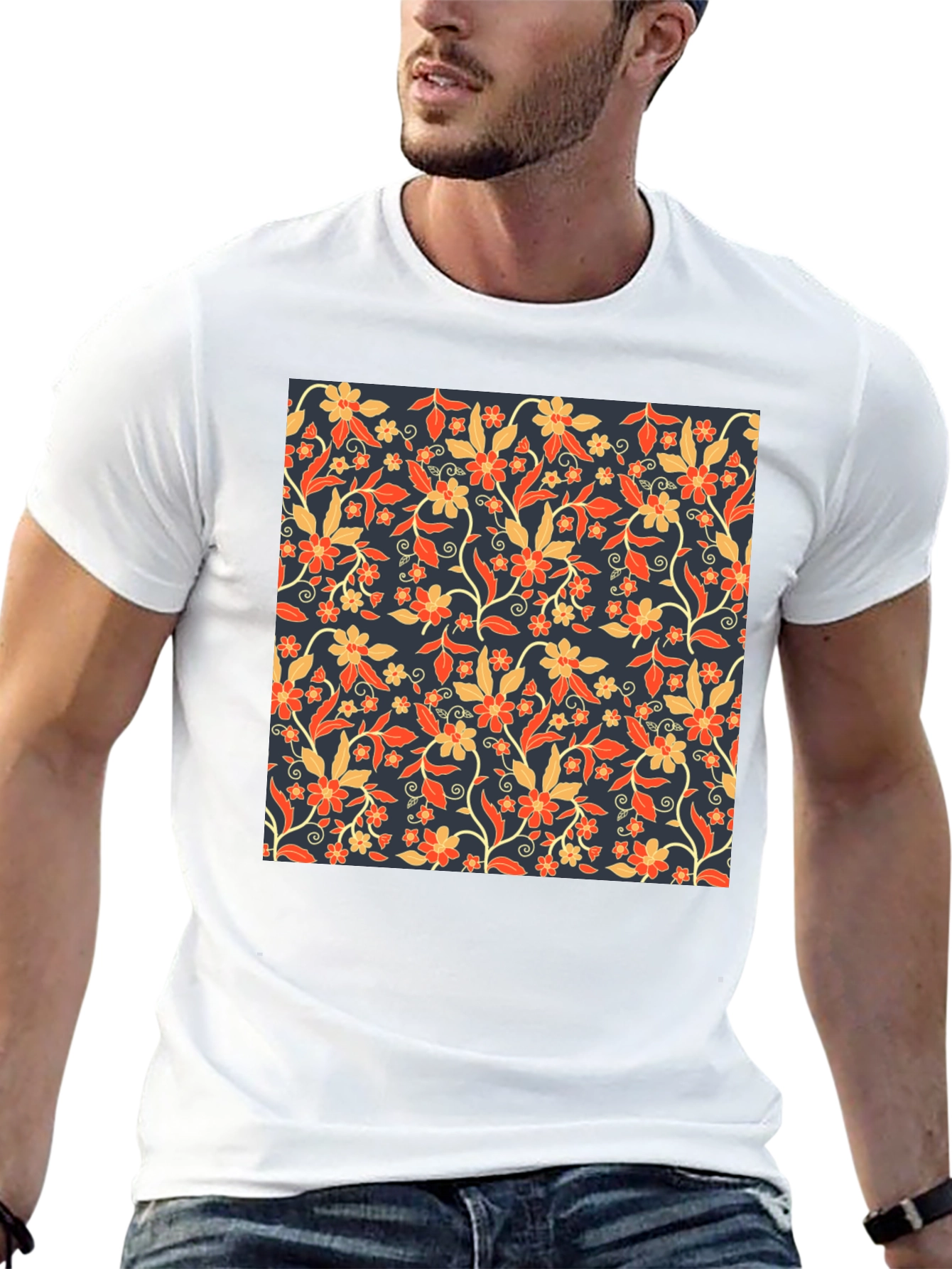 Floral Print Tee - Stylish Mens Black T-Shirt