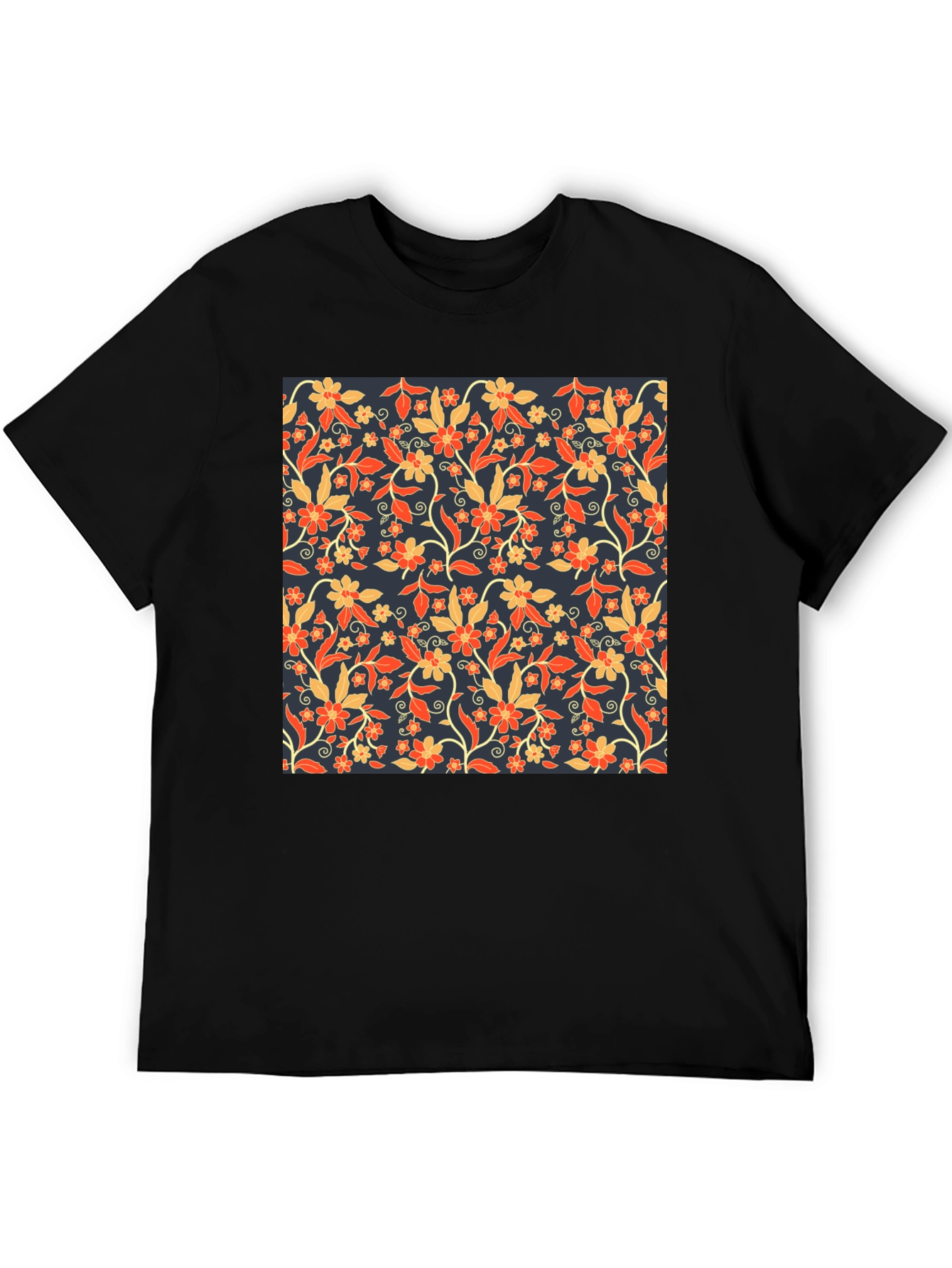 Floral Print Tee - Stylish Mens Black T-Shirt