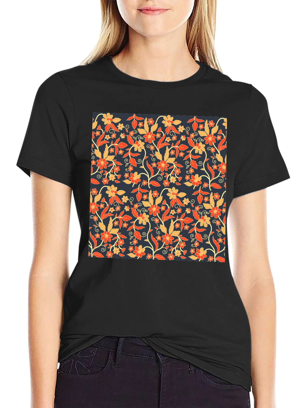 Floral Print Tee - Stylish Mens Black T-Shirt