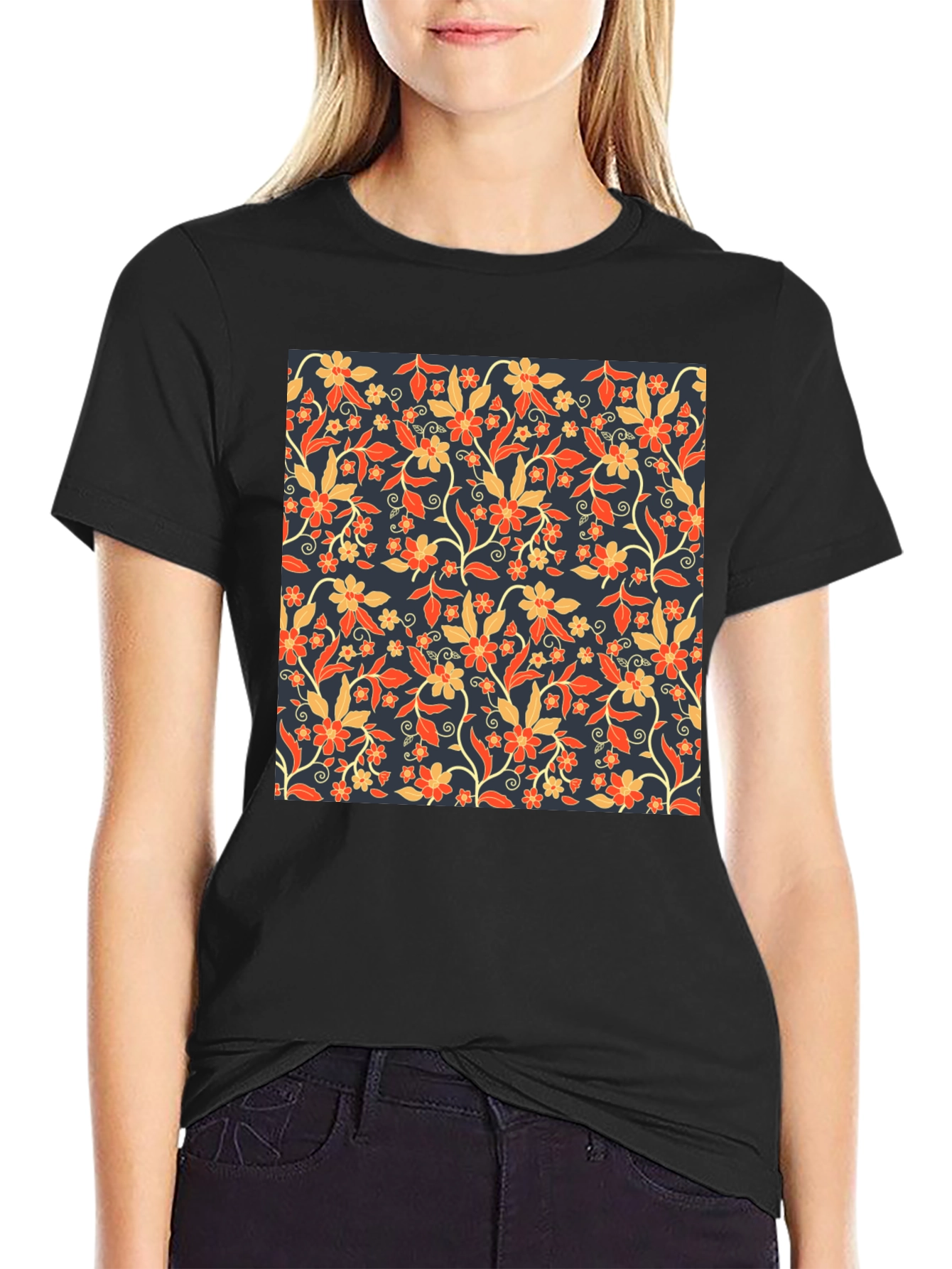 Floral Print Tee - Stylish Mens Black T-Shirt