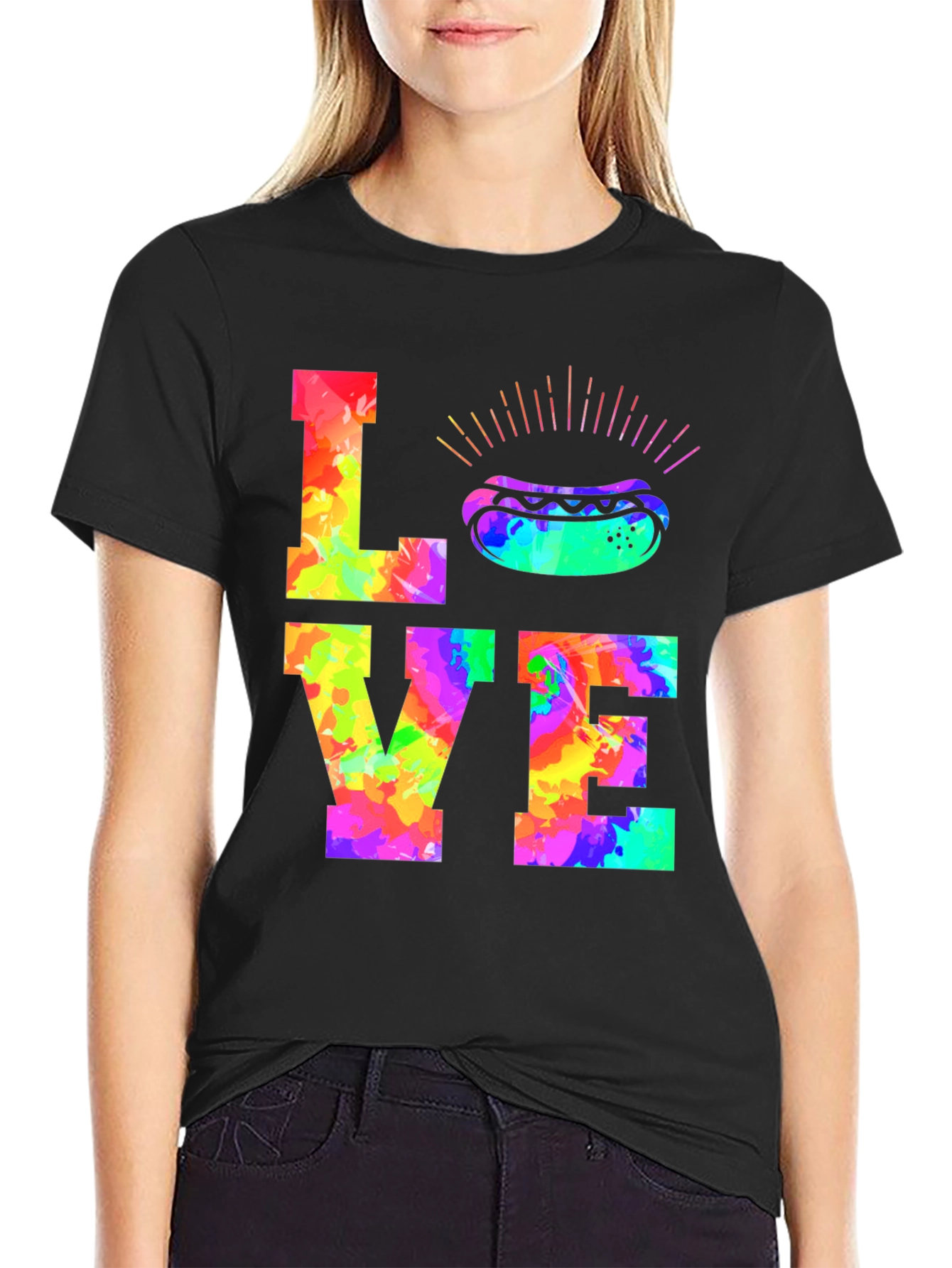 Love Hotdogs Colorful Graphic T-Shirt