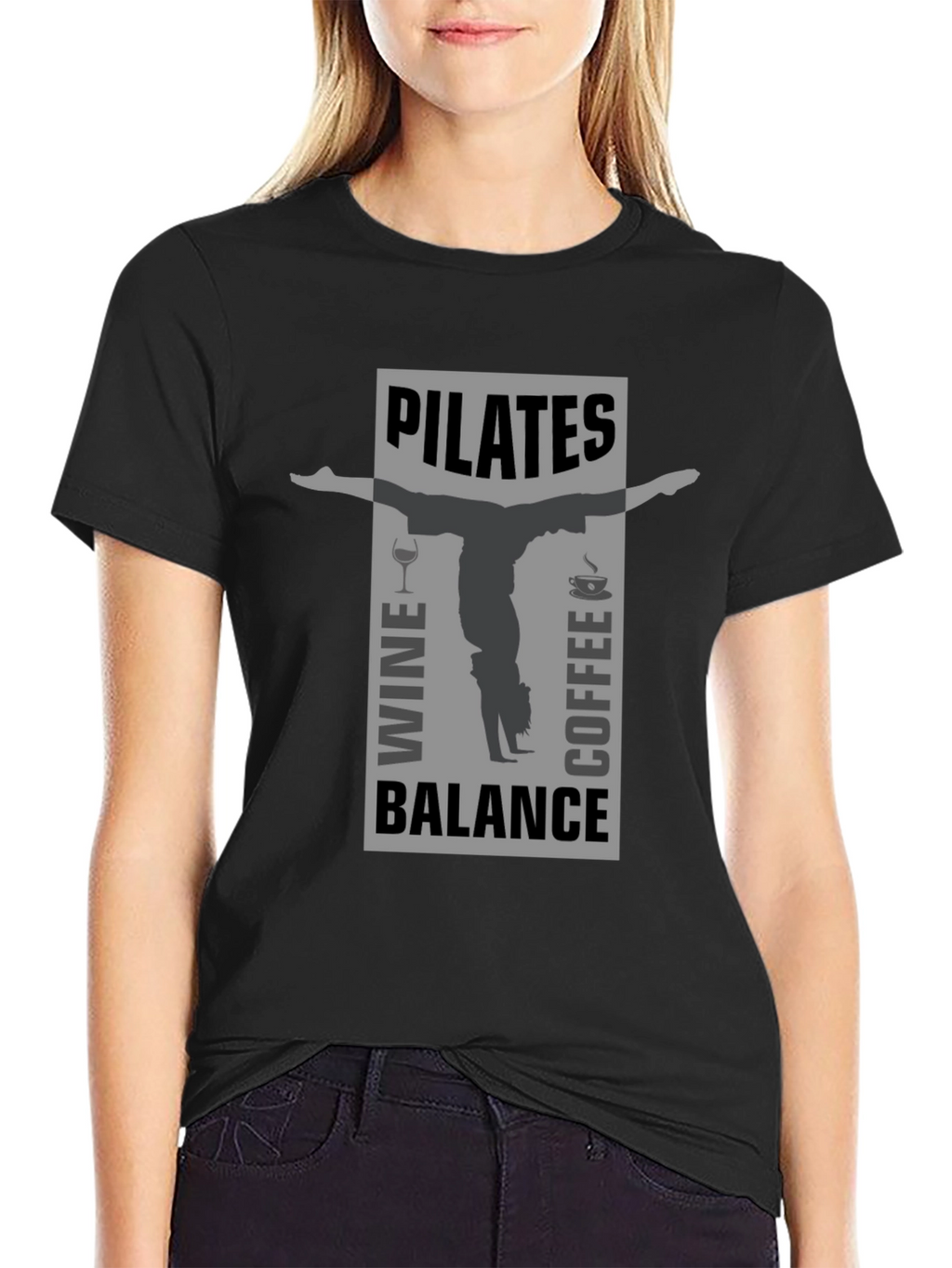 Pilates Wine Coffee Balance Graphic T-Shirt