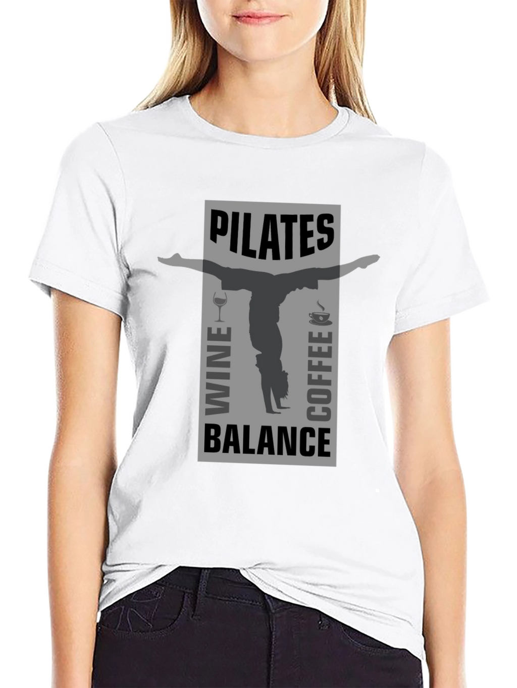 Pilates Wine Coffee Balance Graphic T-Shirt