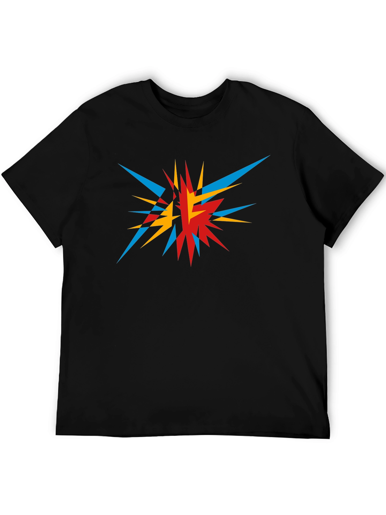 Abstract Geometric Burst Graphic Tee - Black