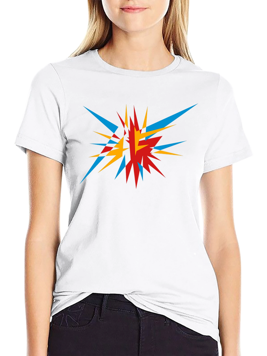 Abstract Geometric Burst Graphic Tee - Black