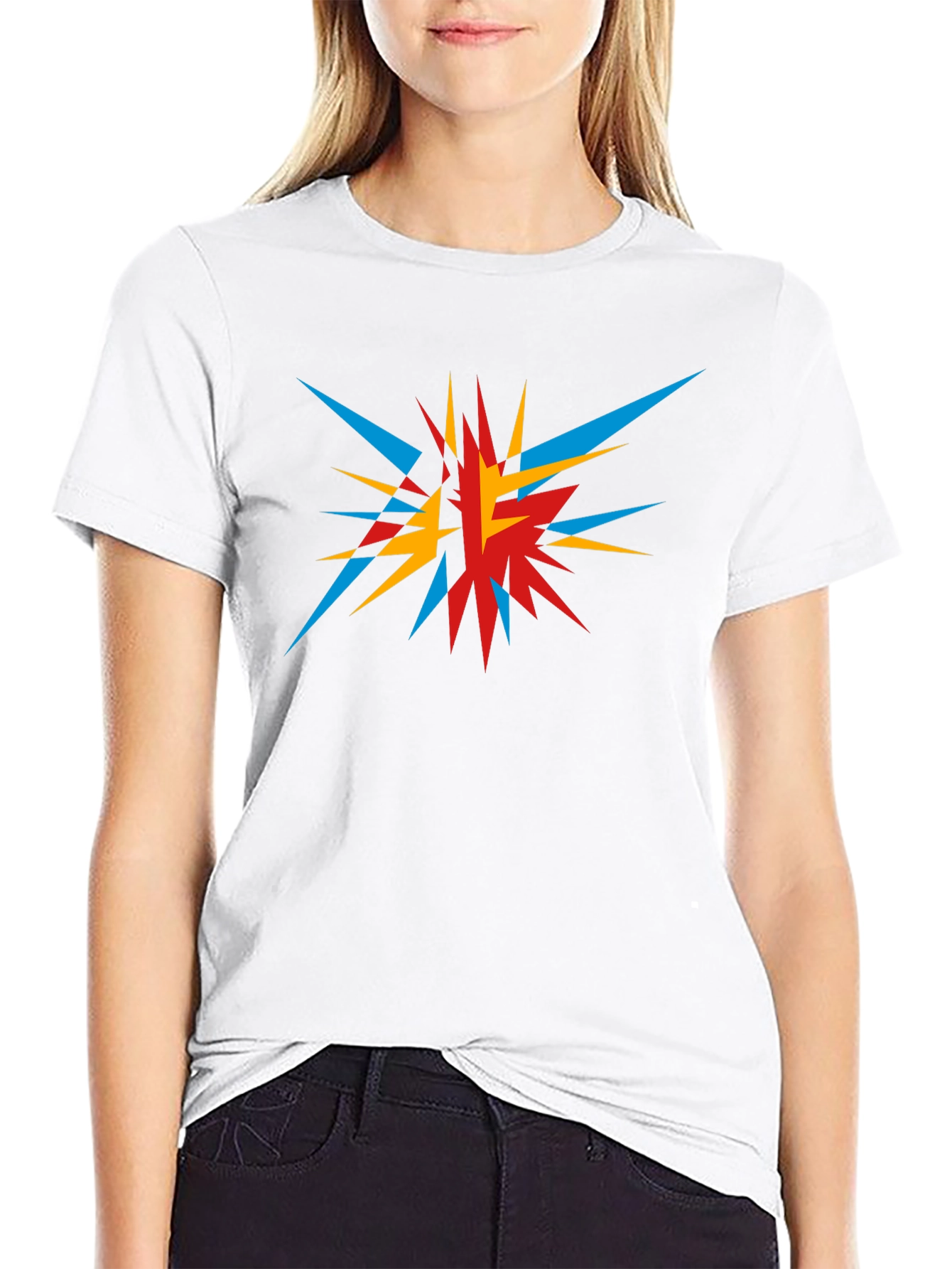 Abstract Geometric Burst Graphic Tee - Black
