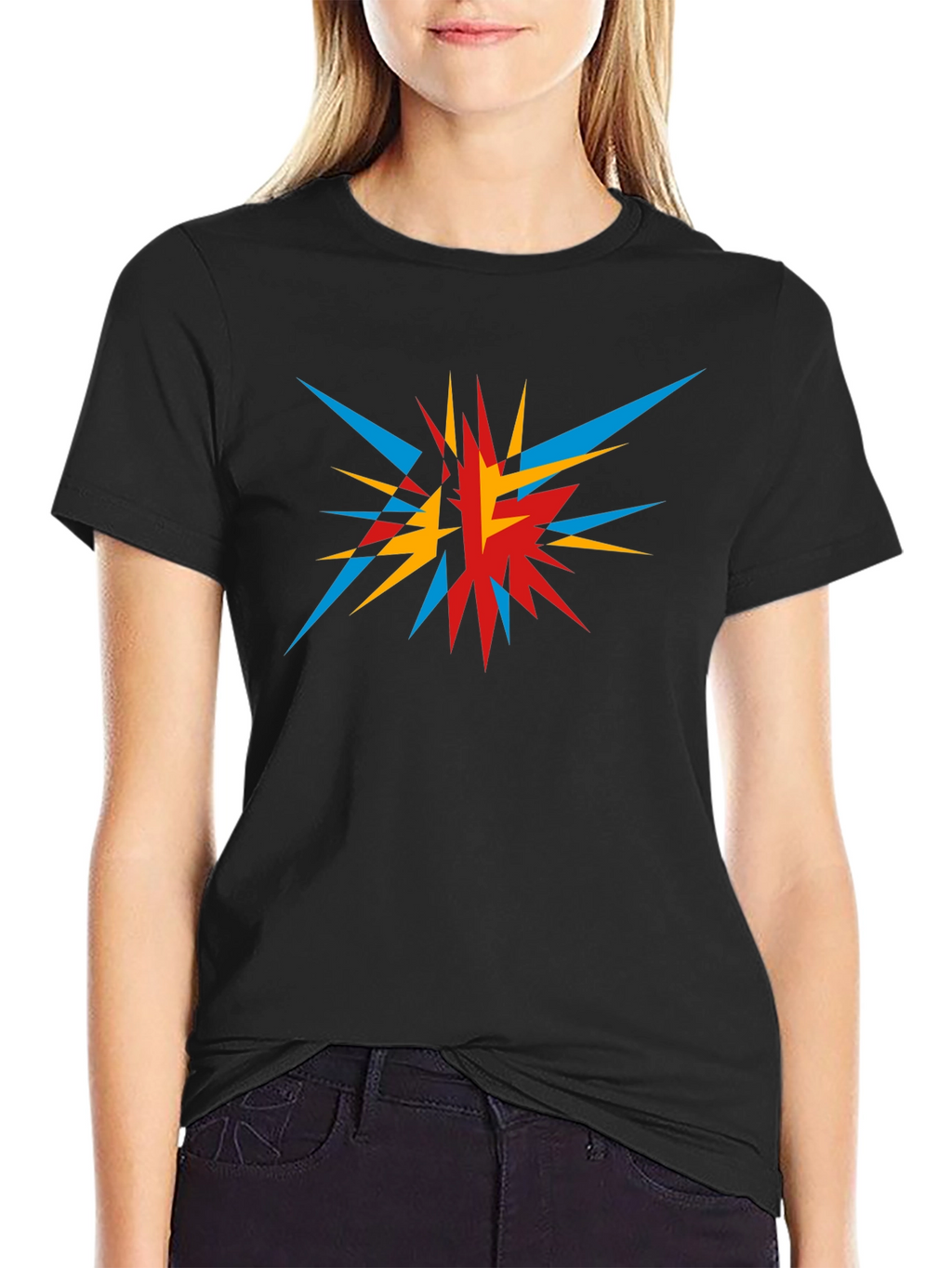 Abstract Geometric Burst Graphic Tee - Black