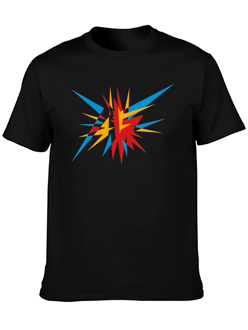 Abstract Geometric Burst Graphic Tee - Black