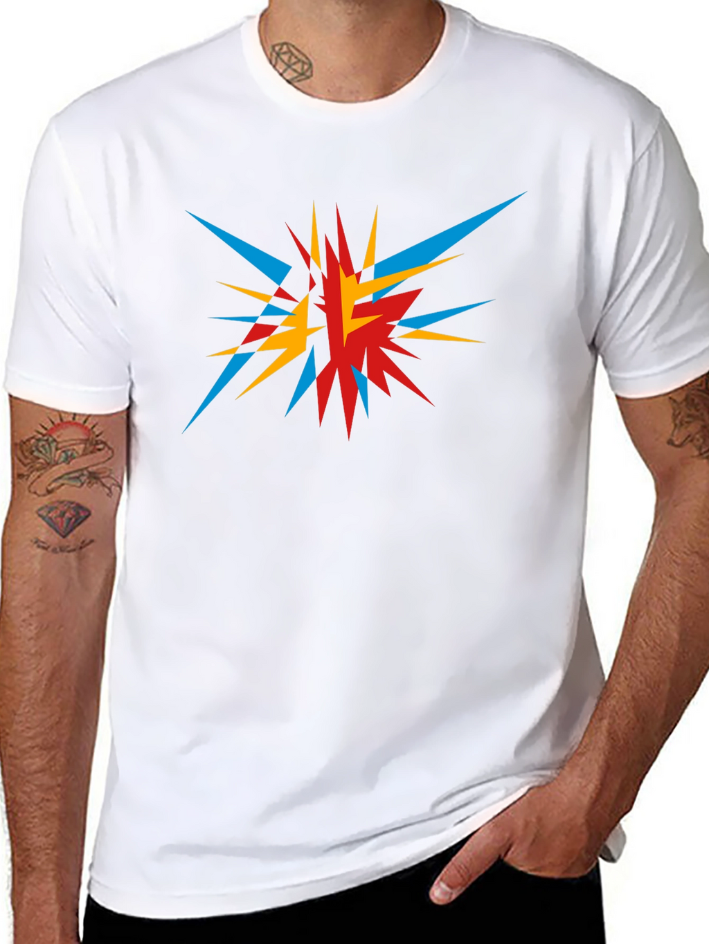 Abstract Geometric Burst Graphic Tee - Black