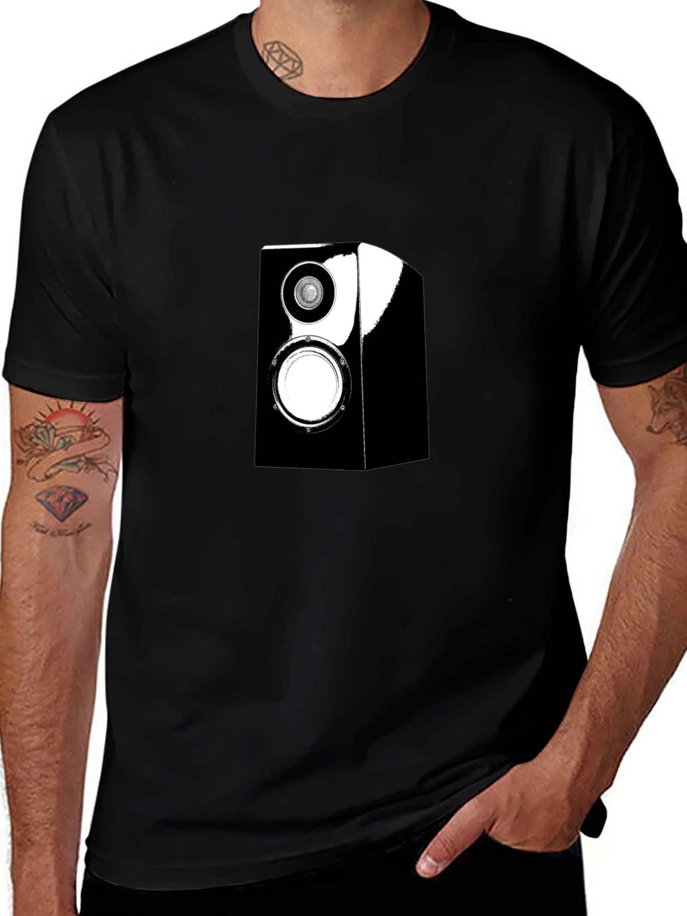 Speaker Graphic Tee - Black Cotton Casual Wear