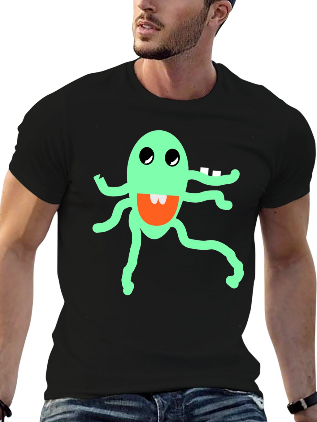 Funky Monster Graphic Tee - Black Cotton Blend