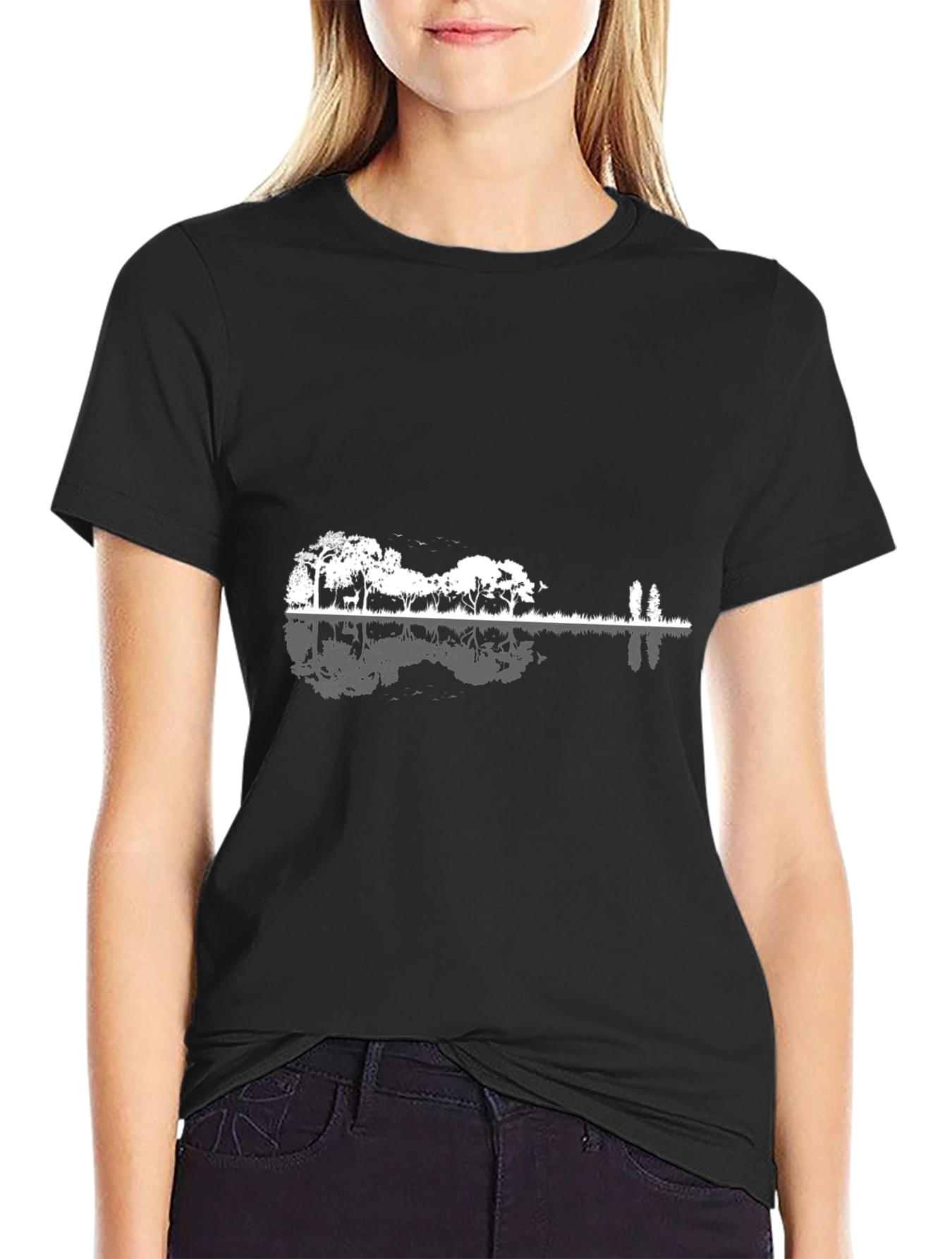 Nature Guitar Graphic Tee - Black Cotton T-Shirt
