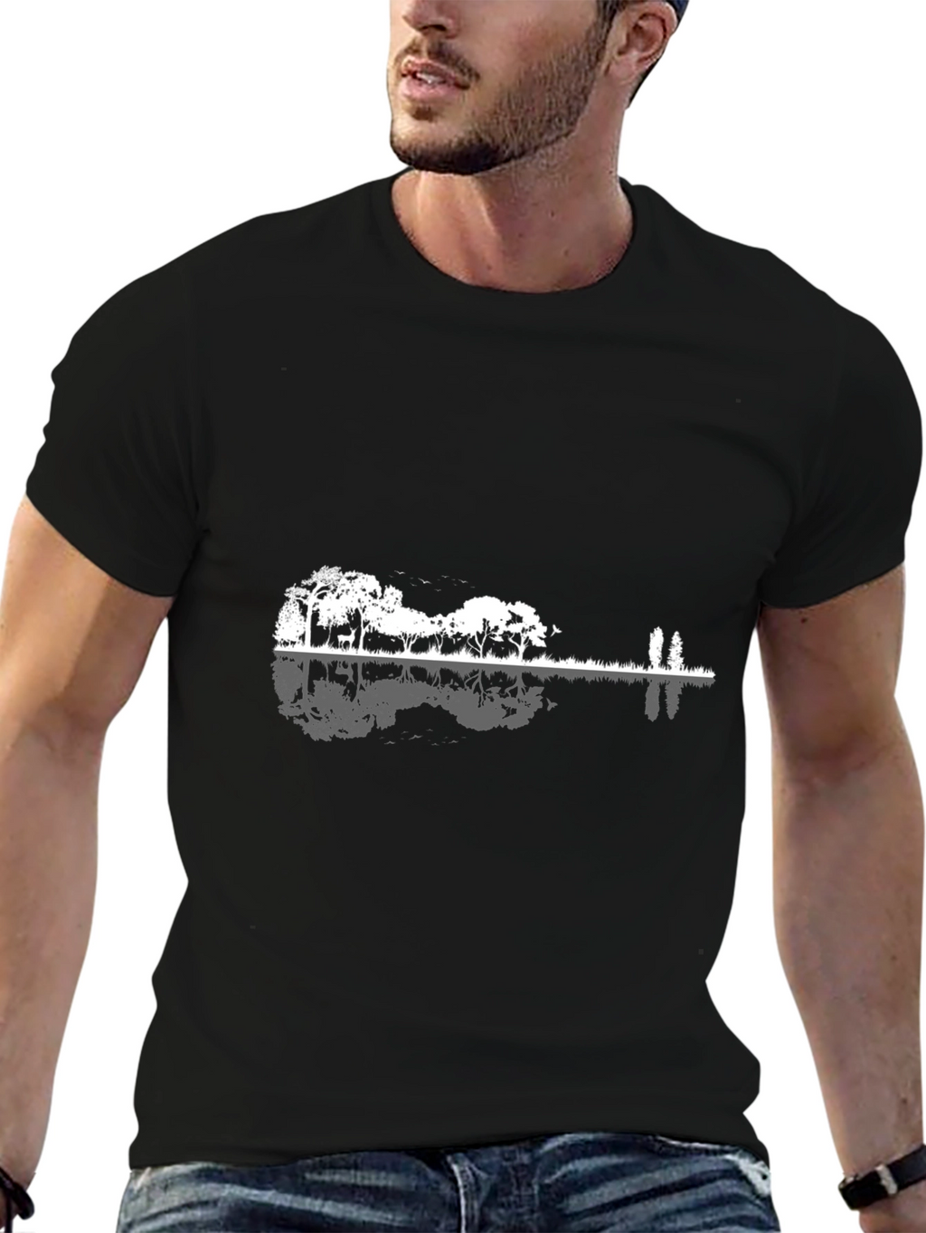 Nature Guitar Graphic Tee - Black Cotton T-Shirt