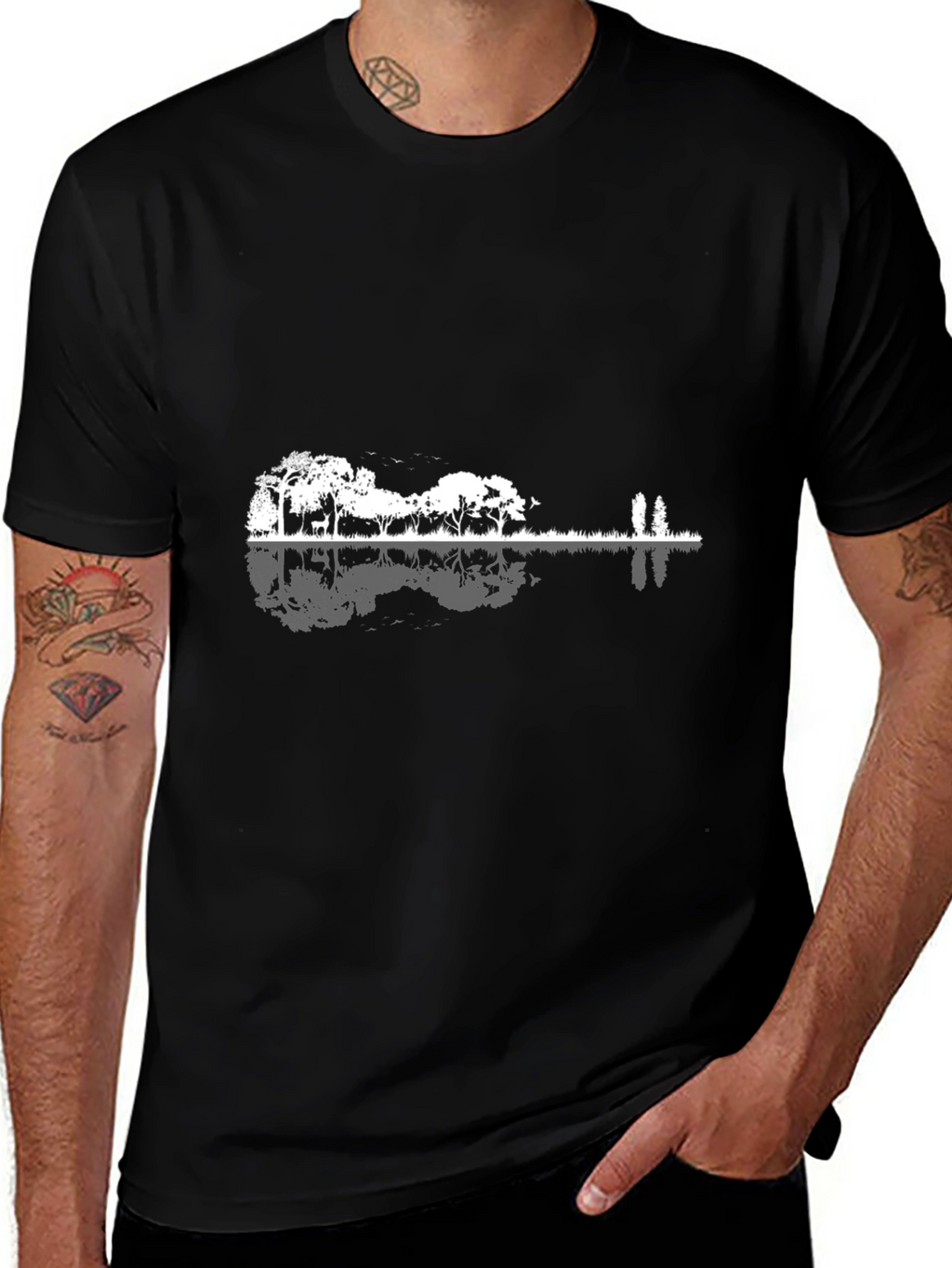 Nature Guitar Graphic Tee - Black Cotton T-Shirt