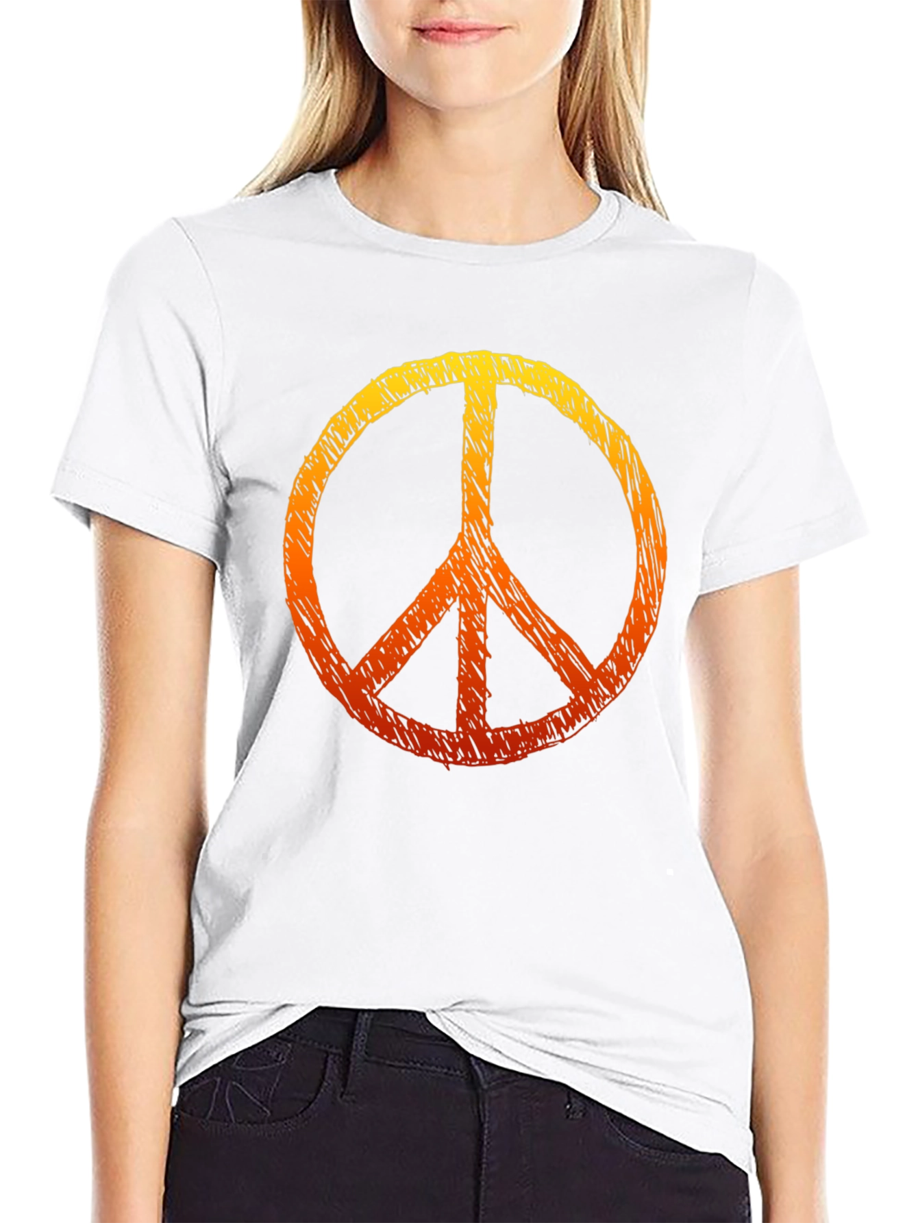 Peace Sign Graphic Tee - Black Cotton T-Shirt
